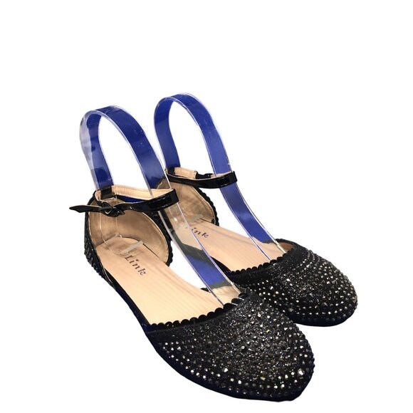 Girls Rhinestone Flat Black With Black Rhinestones Girl's Size 1 Pre-Owned - Picture 3 of 6